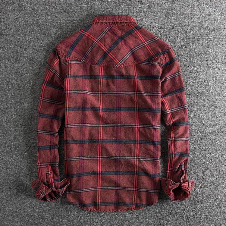 Slim all-match Men's Casual Plaid Long-sleeved Shirt - BUNNY BAZAR