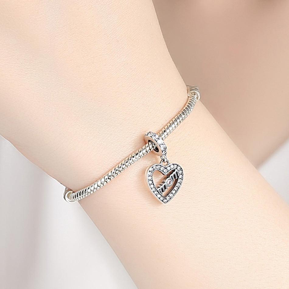 Sterling Silver Heart Cutout Mom Letter Bracelet - BUNNY BAZAR