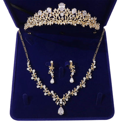 Leaf Inlaid AAA Zircon Bridal Crown Necklace Ornament - BUNNY BAZAR