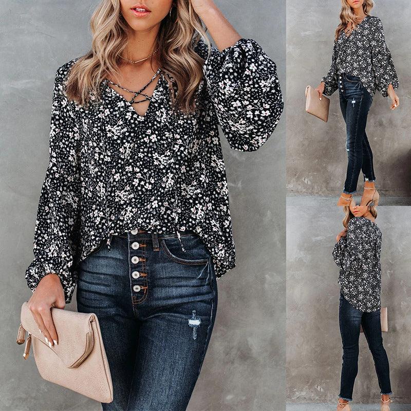 European And American Women Floral Long-Sleeved Loose Casual Shirt - BUNNY BAZAR