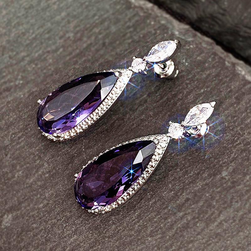Micro-inlaid Purple Zircon Long Women Bridal Earrings - BUNNY BAZAR
