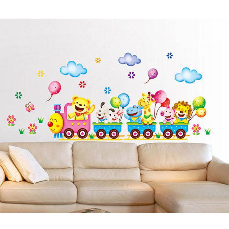 Trumpet Kids Animal Train Cartoon Wall Sticker - BUNNY BAZAR