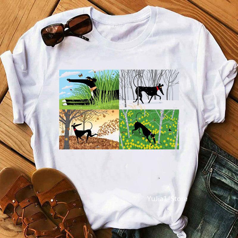 Cute Pet Dog Print Short-Sleeved T-Shirt Men And Women Trend - BUNNY BAZAR