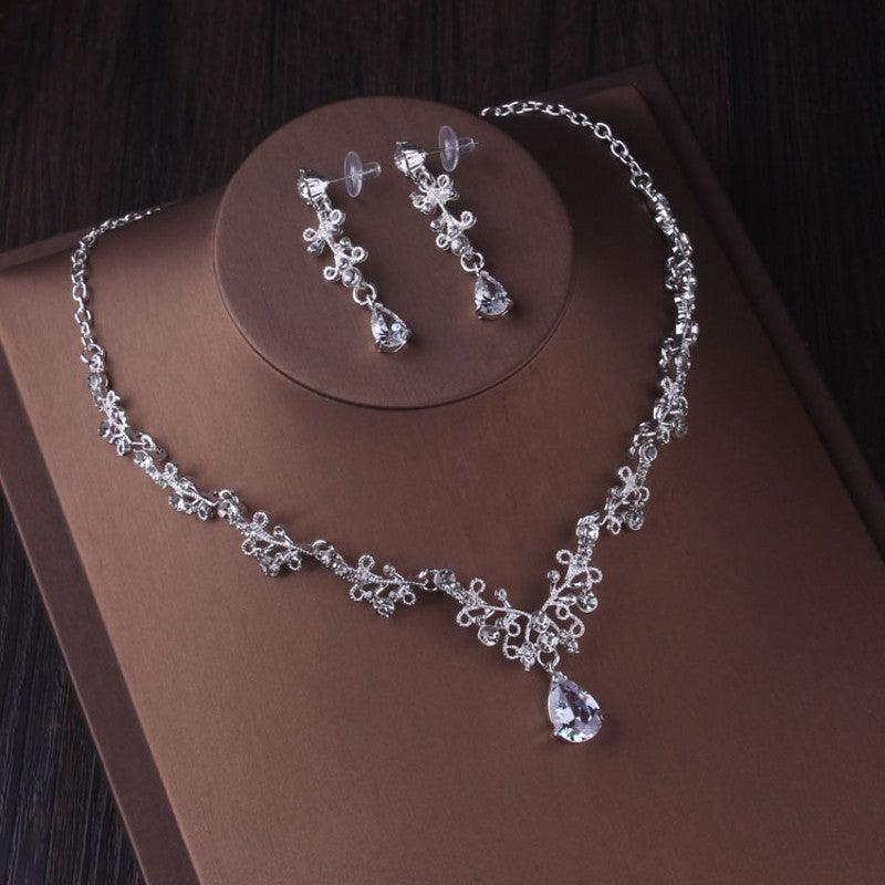 Silver Crystal Drop Bridal Jewelry Set - BUNNY BAZAR