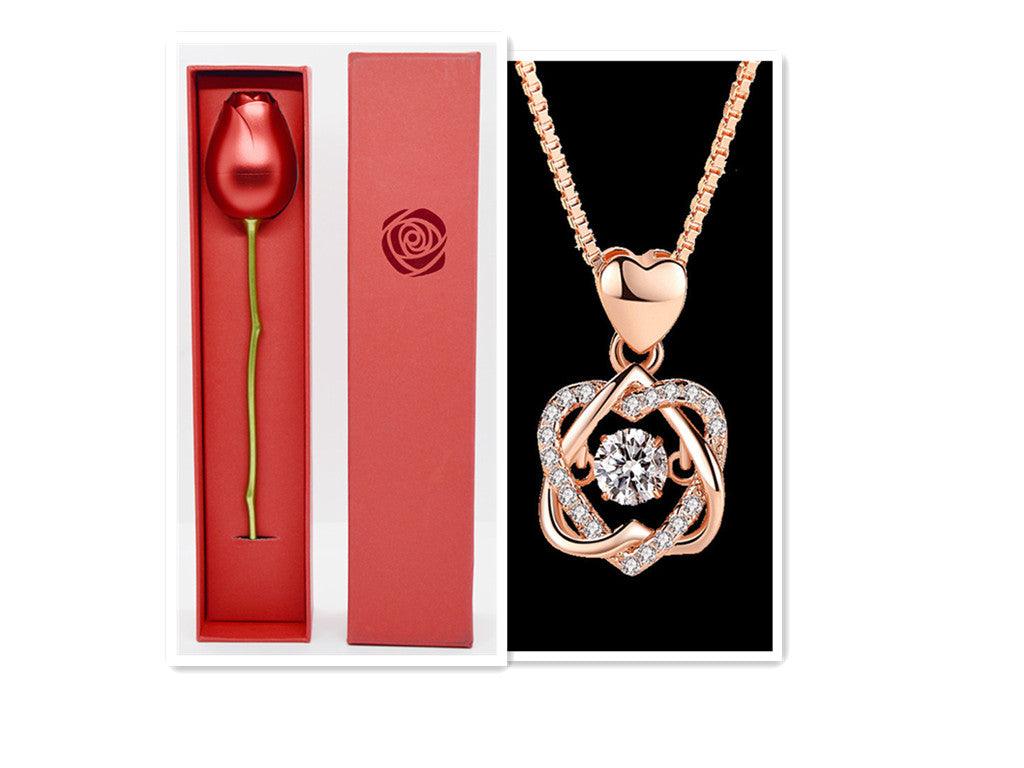 Heart Necklace Female 925 Silver Plated Rose Gold Pendant - BUNNY BAZAR