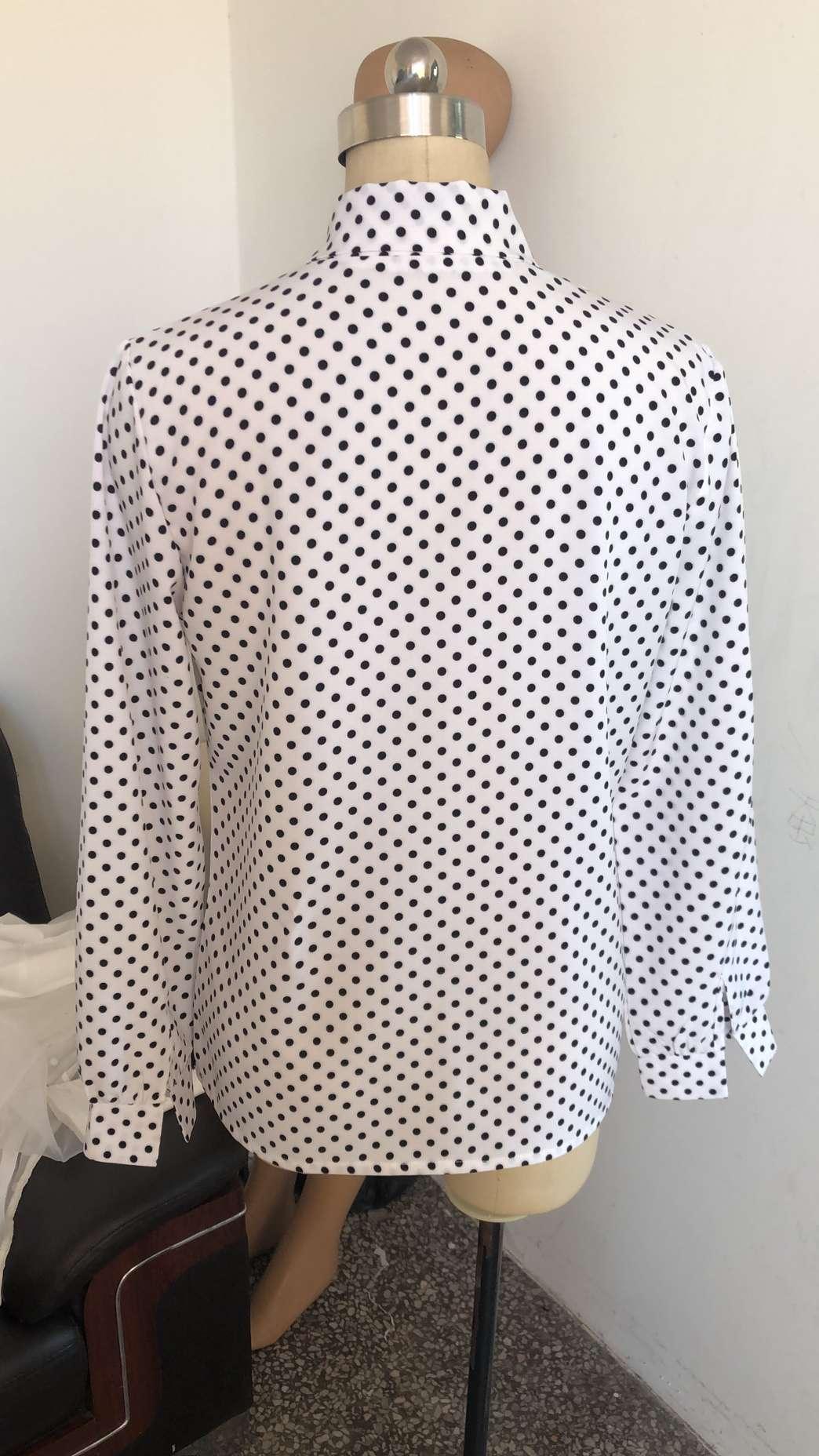 Women's Polka Dot Long-sleeved Lace Up Shirt Top Women - BUNNY BAZAR