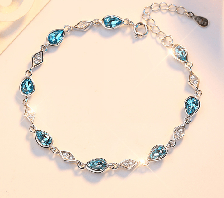 Austrian Blue Crystal 925 Sterling Silver Bracelet - BUNNY BAZAR