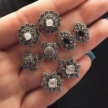 Retro Diamonds Flowers 4 Pairs Earings Set - BUNNY BAZAR