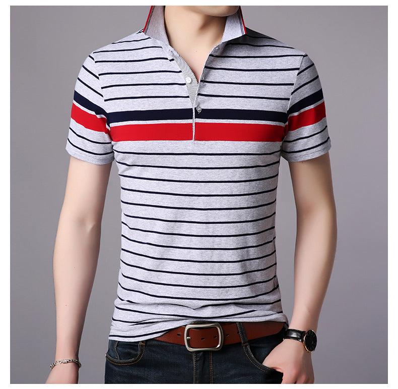 Men's striped lapel short-sleeved T-shirt - BUNNY BAZAR