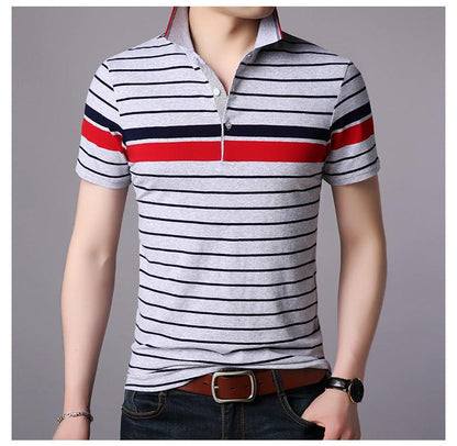 Men's striped lapel short-sleeved T-shirt - BUNNY BAZAR