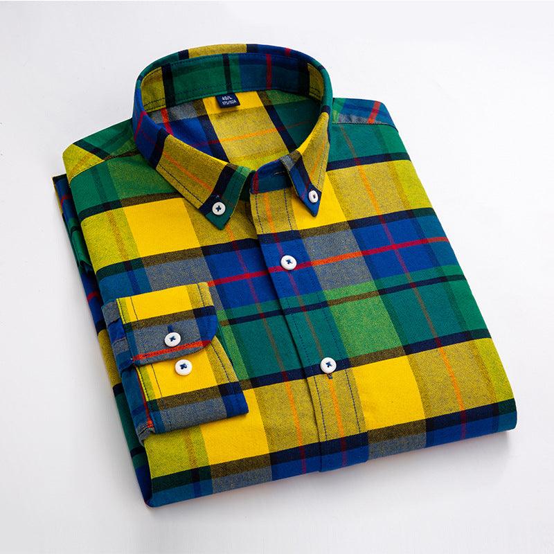 Men's All-match Cotton Plaid Long-sleeved Shirt - BUNNY BAZAR