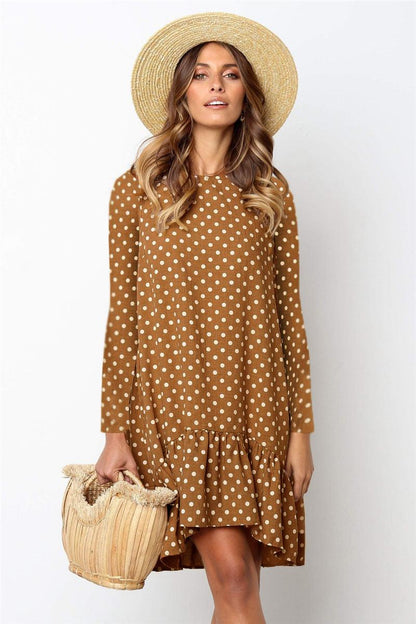 Polka dot ruffled long sleeve dress - BUNNY BAZAR