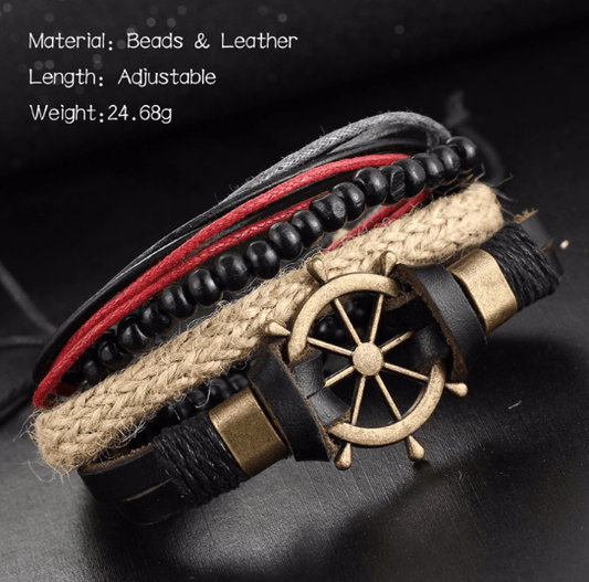 Vintage Ship Rudder Leather Bracelet Hand-Woven Multi-Layer Male And Female Bracelets - BUNNY BAZAR