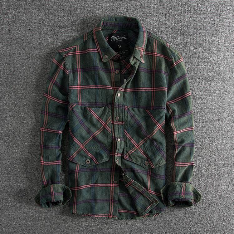 Slim all-match Men's Casual Plaid Long-sleeved Shirt - BUNNY BAZAR