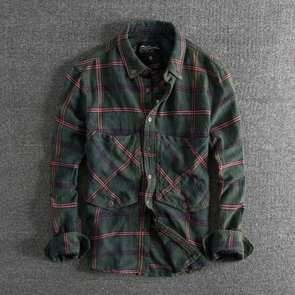 Slim all-match Men's Casual Plaid Long-sleeved Shirt - BUNNY BAZAR