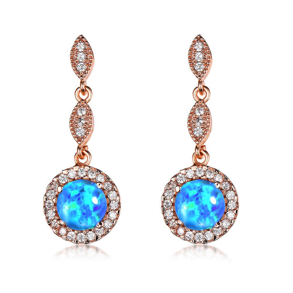 Trendy Rose Gold White Gold Multicolor Round Opal Draping Versatile Earrings - BUNNY BAZAR