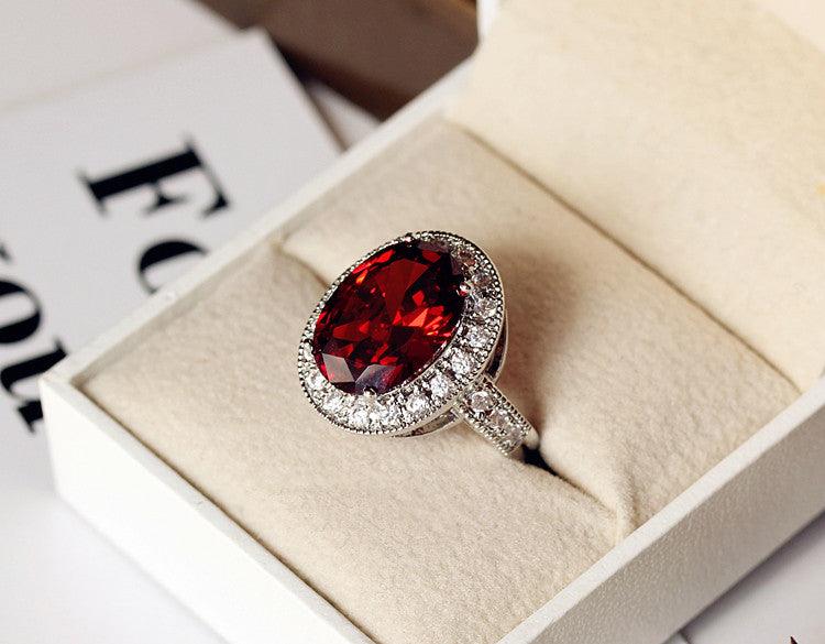 BB-110 Trendy Fashion Dove Egg Deep Ruby Zircon Ring - BUNNY BAZAR