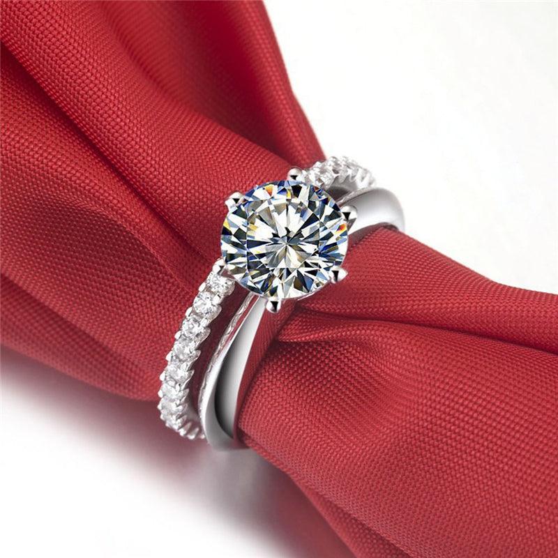 925 Silver Gold-plated Six-claw Ring With Moissanite Female T Carbon Diamond - BUNNY BAZAR