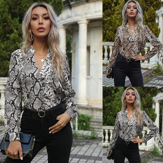 Leopard Print Shirts Long Sleeve Lapel Pattern Shirts Women's - BUNNY BAZAR