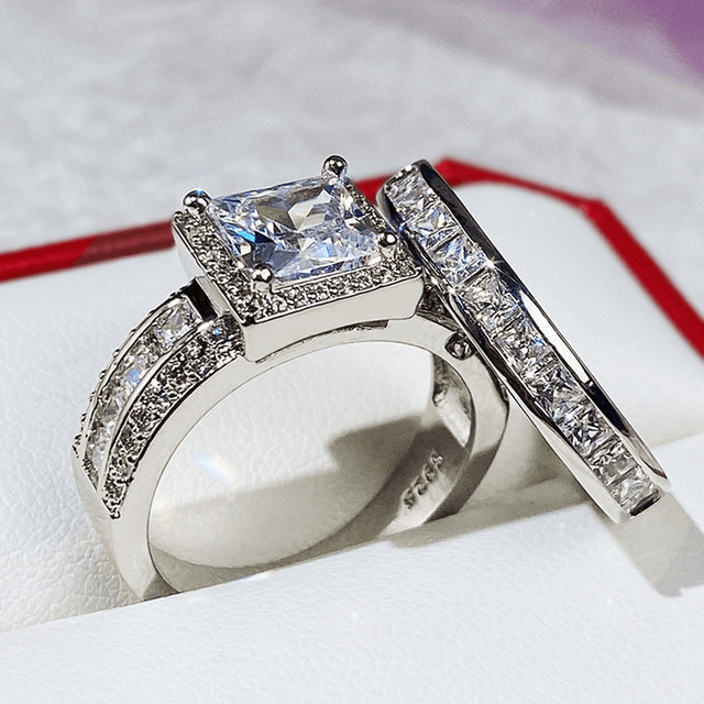 Fashion Wedding Ring Set For Women Dazzling Square - BUNNY BAZAR