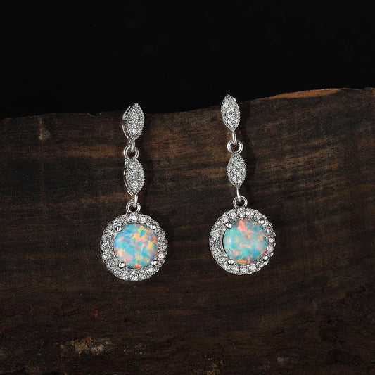 Trendy Rose Gold White Gold Multicolor Round Opal Draping Versatile Earrings - BUNNY BAZAR