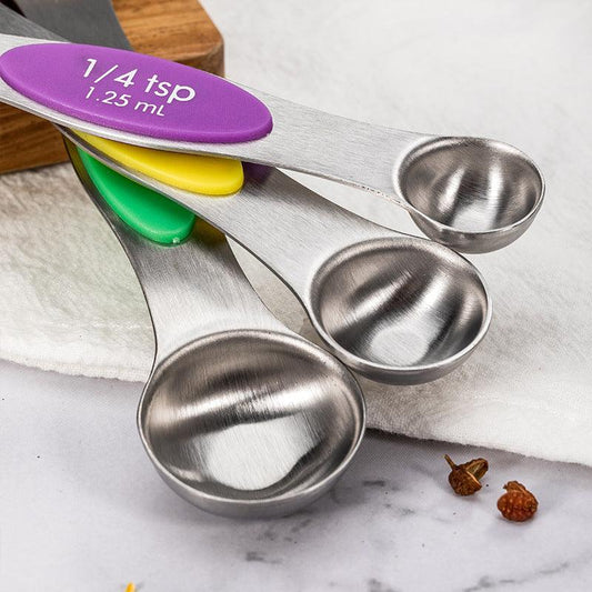 Kitchen Stainless Steel Magnetic Suction Double Head Measuring Spoon 8-piece Set - BUNNY BAZAR