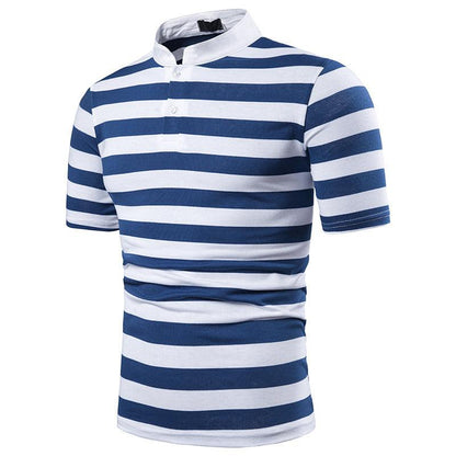 Men's Polo Fashion Thick Stripes Men's Casual Stand-Up Collar Short-Sleeved Polo Shirt - BUNNY BAZAR