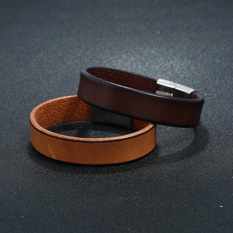 Fashion Cowhide Stainless Steel Leather Bracelet For Men - BUNNY BAZAR