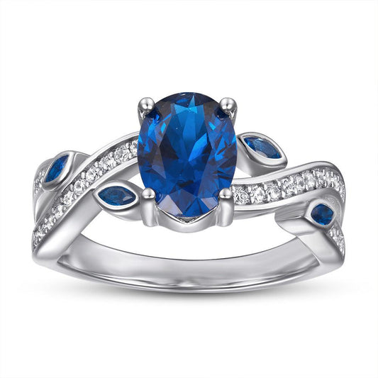 BB-69 Ladies Sapphire Simulated White Diamond with Created Sapphire accent Bridal Engagement Ring - BUNNY BAZAR