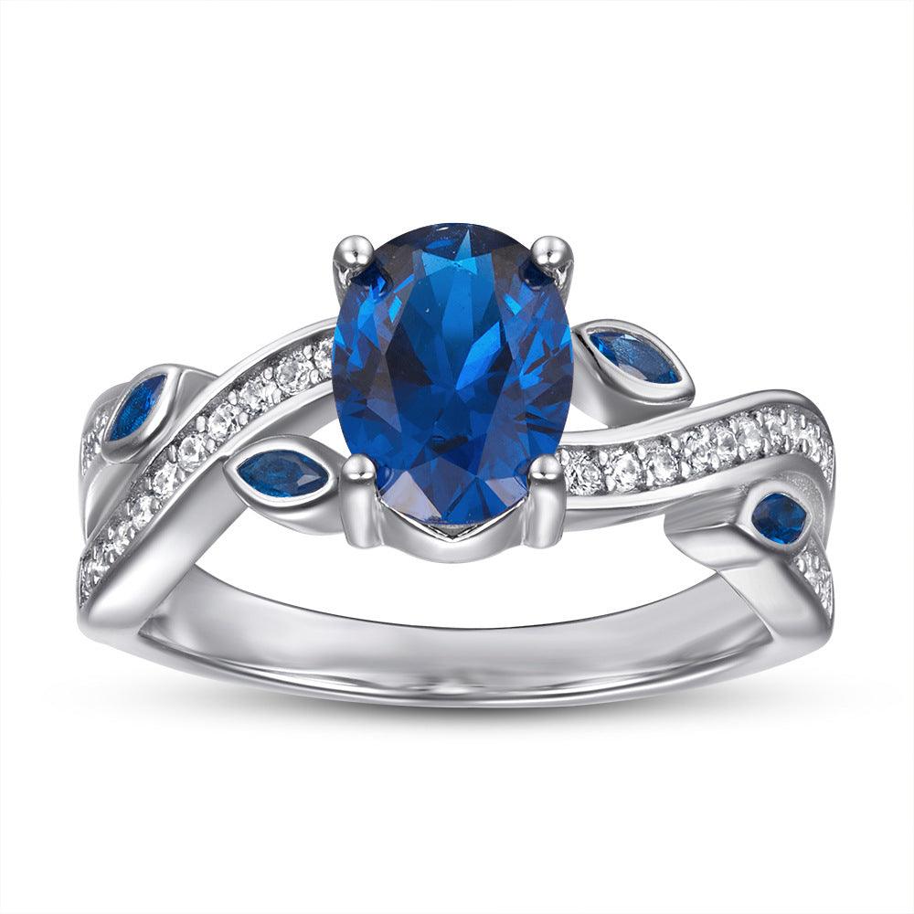 BB-69 Ladies Sapphire Simulated White Diamond with Created Sapphire accent Bridal Engagement Ring - BUNNY BAZAR