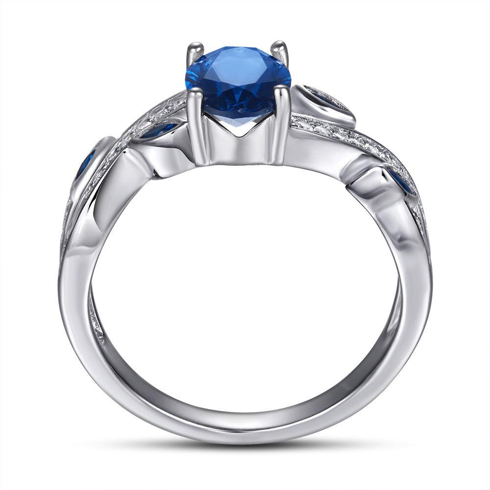 BB-69 Ladies Sapphire Simulated White Diamond with Created Sapphire accent Bridal Engagement Ring - BUNNY BAZAR