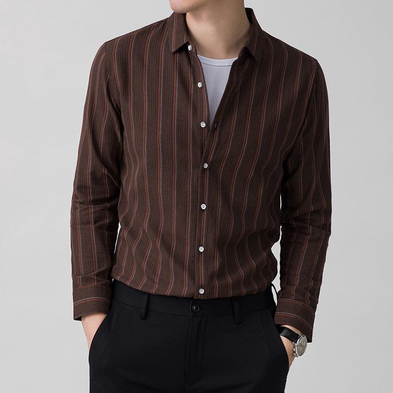 Spring And Autumn New Middle-aged And Young Men's Long-sleeved Striped Shirt Light Business - BUNNY BAZAR