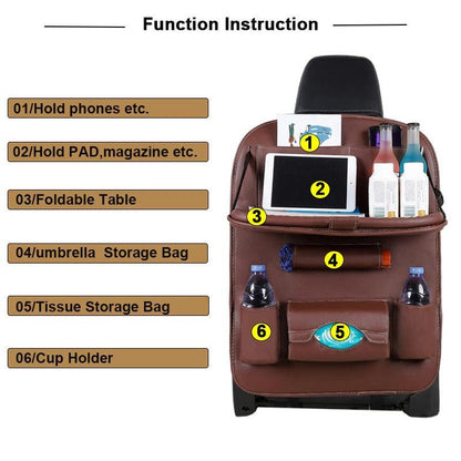 Car Seat Back Pu Leather Pad Bag Car Storage Organizer Foldable Table Tray Travel Storage Bag Auto Accessories - BUNNY BAZAR