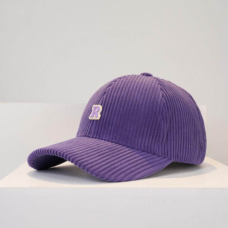 Women's Corduroy R Letter Baseball Cap Hat - BUNNY BAZAR