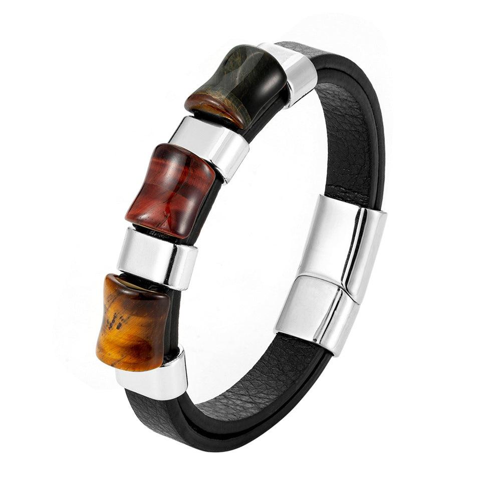 Fashion Natural Tiger Eye Men Stainless Steel Magnetic Buckle Bracelet - BUNNY BAZAR