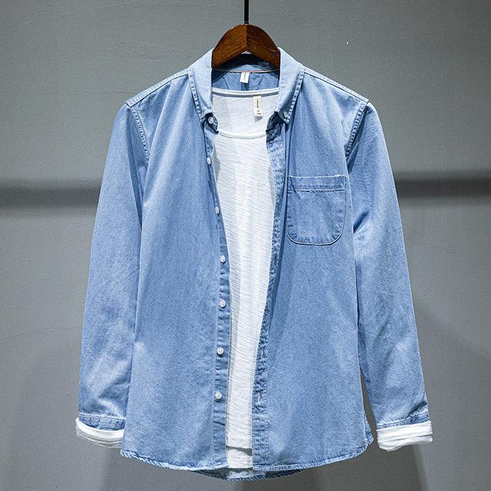 Solid Color Long-sleeved Denim Shirt Jacket Men - BUNNY BAZAR