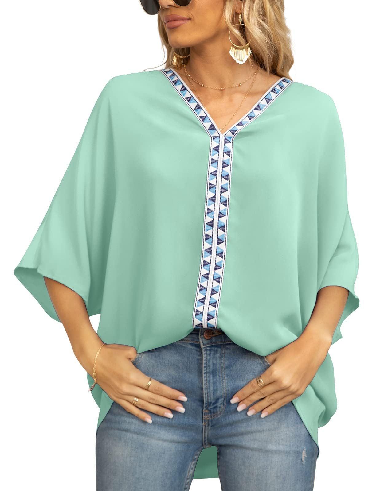 Summer Women's Bat Sleeve Chiffon V-neck Shirt - BUNNY BAZAR