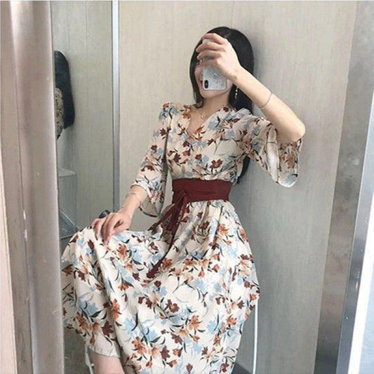 Retro French Summer New Dress Temperament Waist British Style College Student Foreign Style Hepburn Dress - BUNNY BAZAR