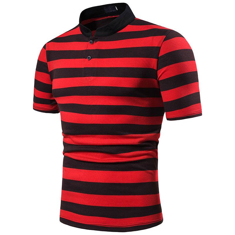 Men's Polo Fashion Thick Stripes Men's Casual Stand-Up Collar Short-Sleeved Polo Shirt - BUNNY BAZAR