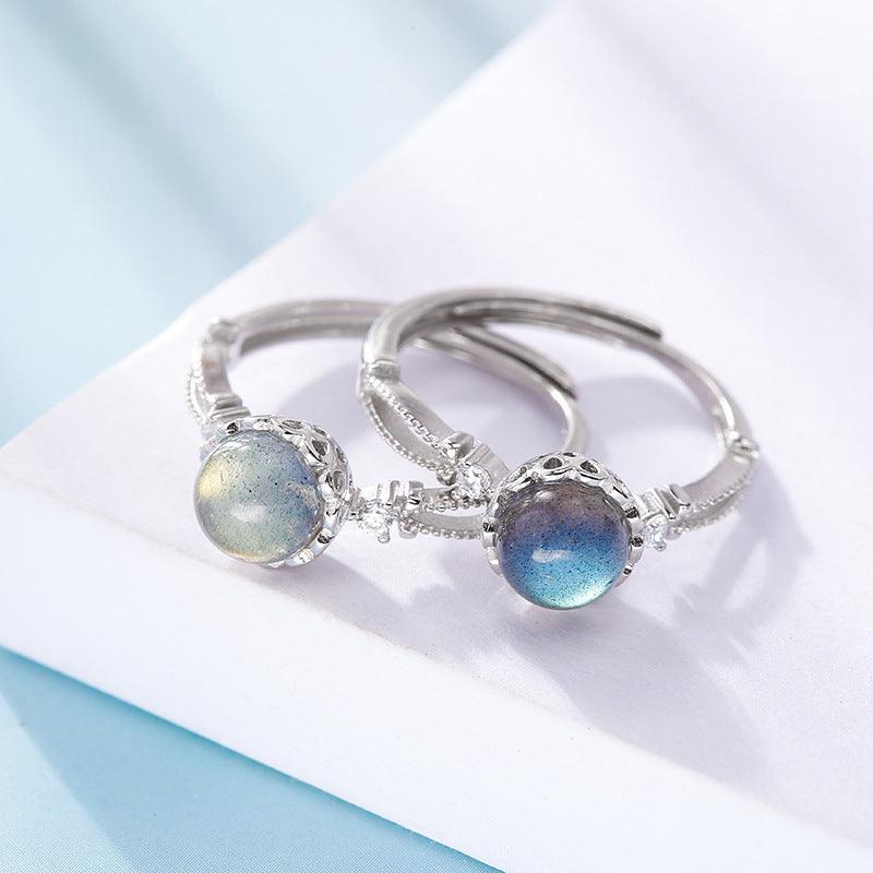 S925 Silver Jewelry Fashion Temperament Bracelet Moonstone Crown Diamond Ring - BUNNY BAZAR