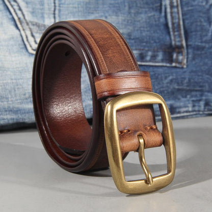 Men's Vintage Cowhide Pin Buckle Leather Men's Jeans Belt - BUNNY BAZAR