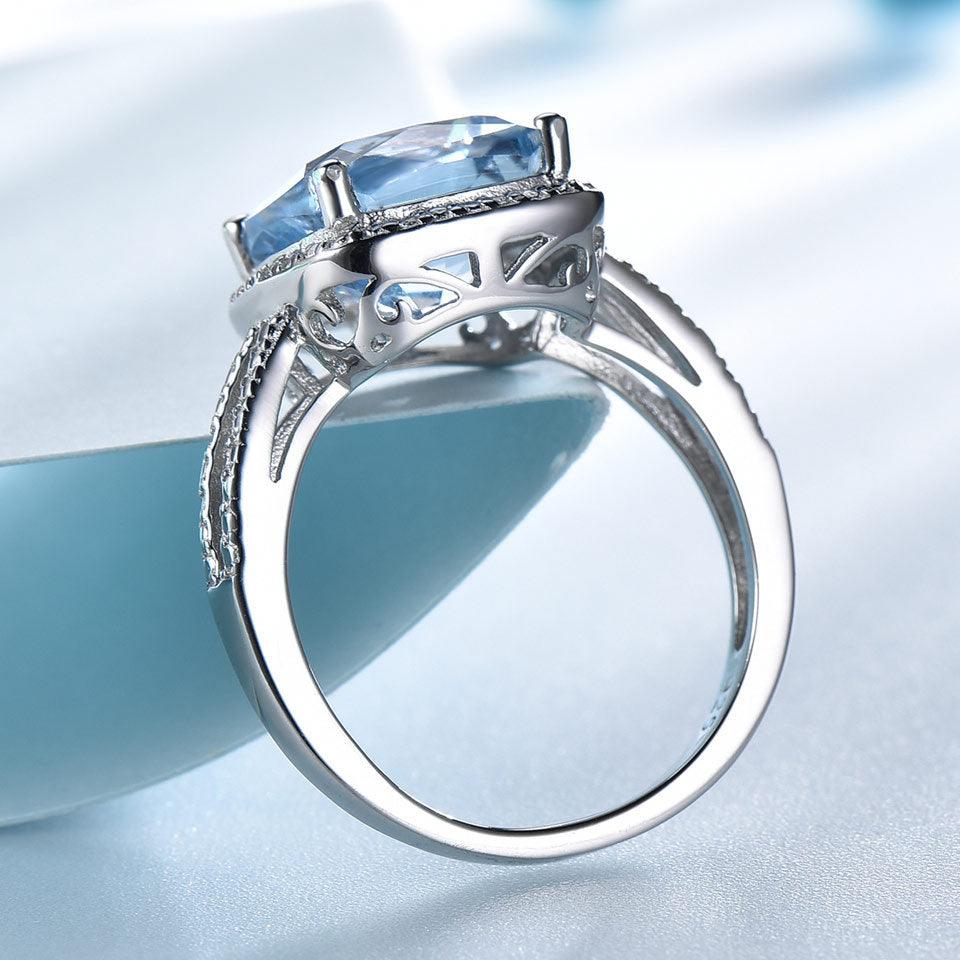 BB-27 European And American Fashion Jewelry Sterling Silver Sky Blue Topaz Ring All-match Ring Jewelry - BUNNY BAZAR