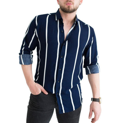 Men's Printed Striped Lapel Business Casual Shirt - BUNNY BAZAR