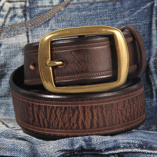 Men's Vintage Cowhide Pin Buckle Leather Men's Jeans Belt - BUNNY BAZAR