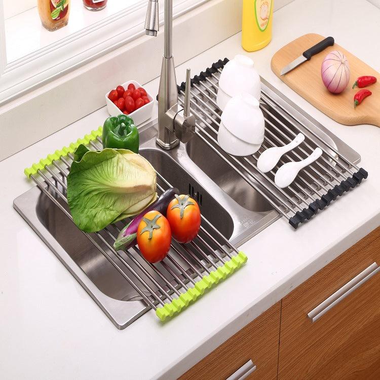 Folding Kitchen Drain Sink Rack Stainless Steel - BUNNY BAZAR