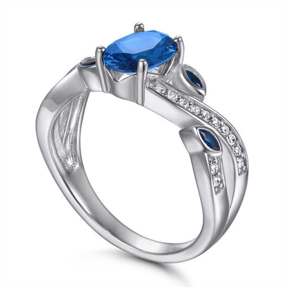 BB-69 Ladies Sapphire Simulated White Diamond with Created Sapphire accent Bridal Engagement Ring - BUNNY BAZAR