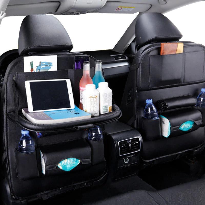 Car Seat Back Pu Leather Pad Bag Car Storage Organizer Foldable Table Tray Travel Storage Bag Auto Accessories - BUNNY BAZAR