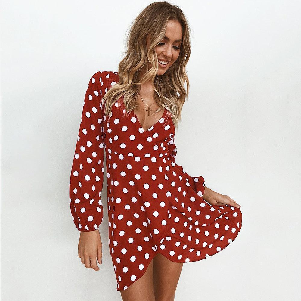 Long Sleeved Polka Dot Bottomed Dress For Women - BUNNY BAZAR