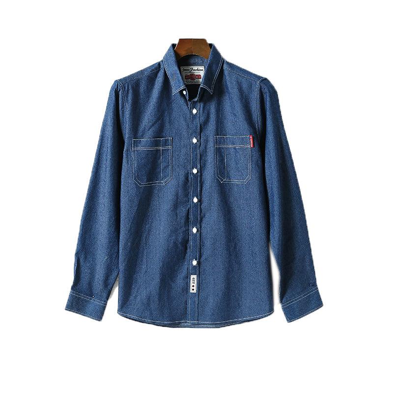 Men's Korean Casual Solid Color Slim Long-sleeved Denim Shirt - BUNNY BAZAR