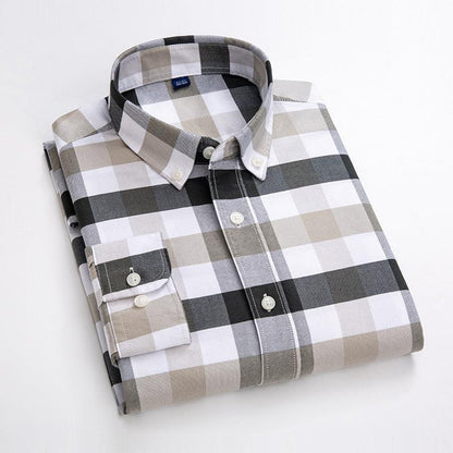 Men's All-match Cotton Plaid Long-sleeved Shirt - BUNNY BAZAR